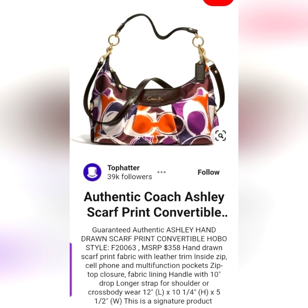 Authentic Ashley Scarf Print Coach Purse